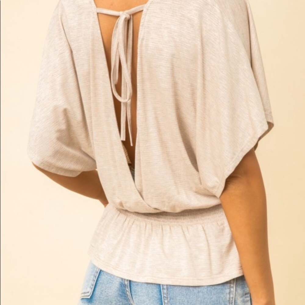 Hem & Thread Kimono Thread Detail Knit Top in Taupe Size Large - Picture 11 of 14